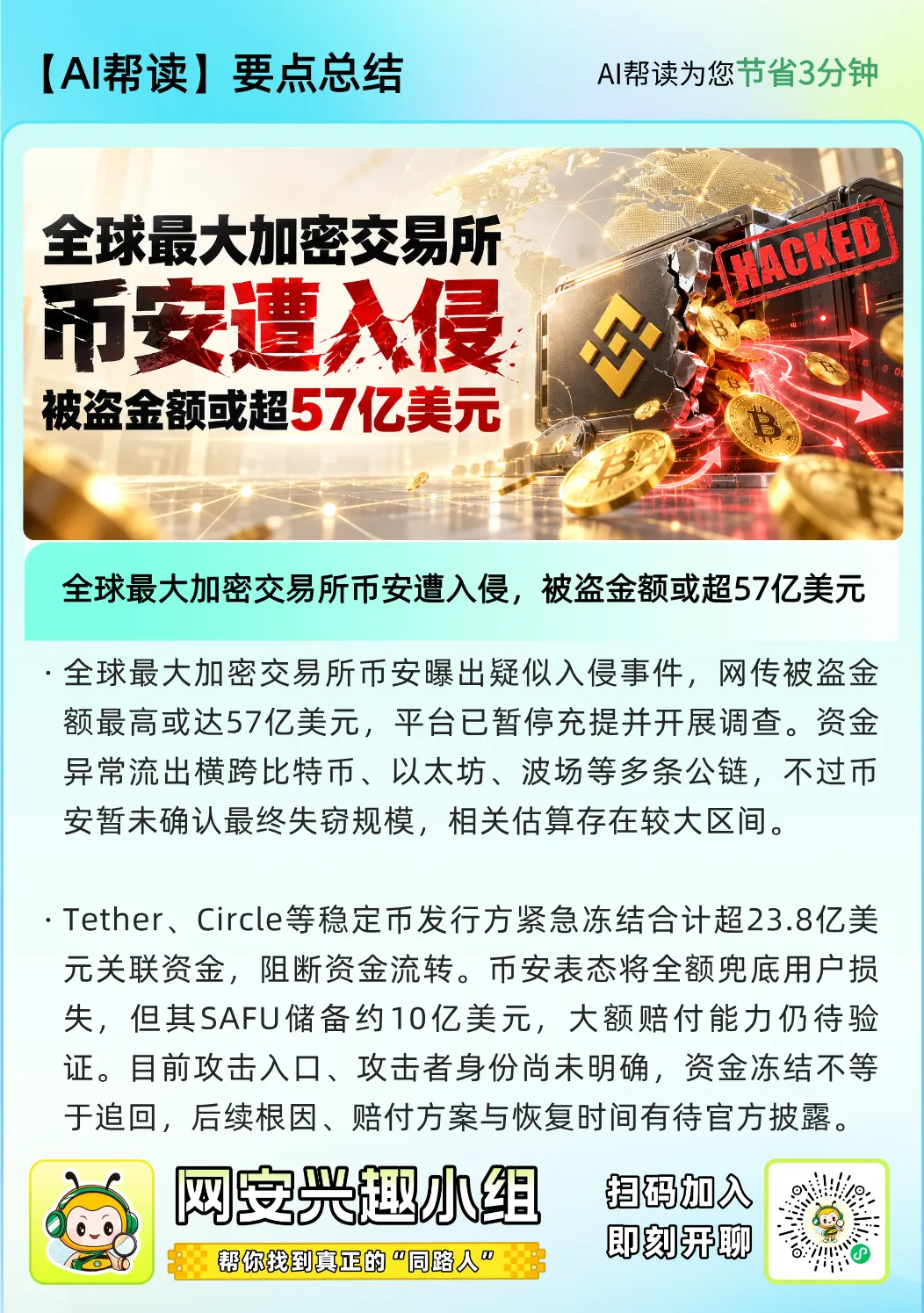 图片[2]-全球最大加密交易所币安遭入侵，被盗金额或超57亿美元-阻击者联盟